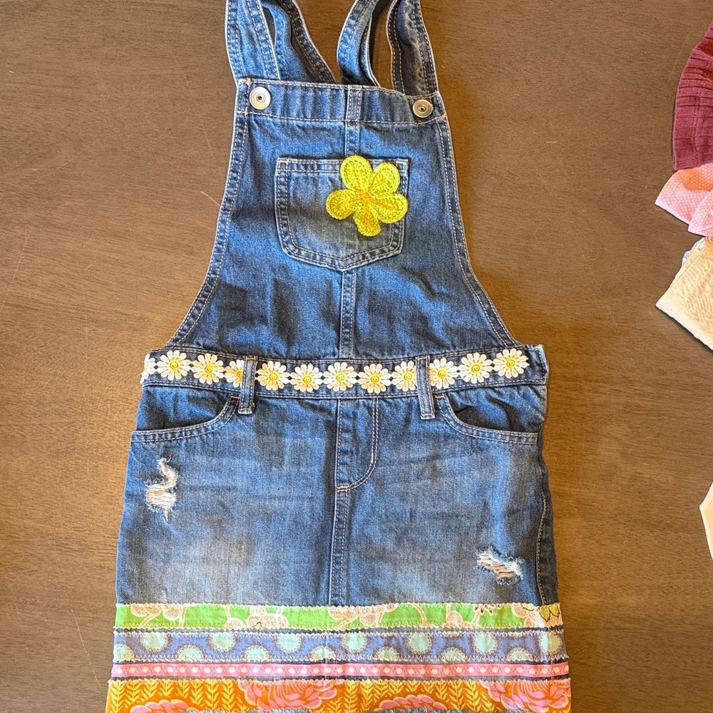 Stylish Kids Denim Overalls with Floral Trim